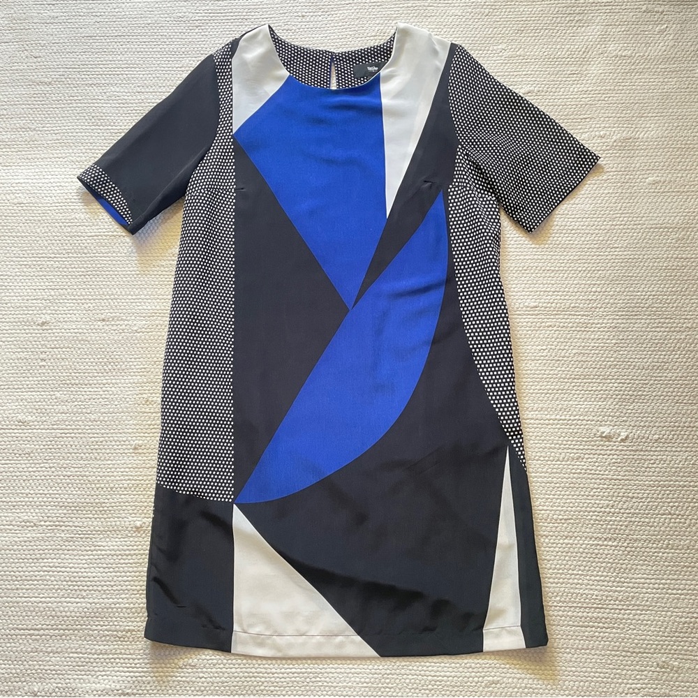 Massimo Geometric Crew Neck Shift Dress With Pockets Short Sleeves Size S
